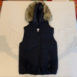 Liz Claiborne Navy Fur Trim Puffer Vest